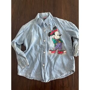 Vintage 90s Mickey's Stuff Kids Denim Button Up Shirt Cartoon Character